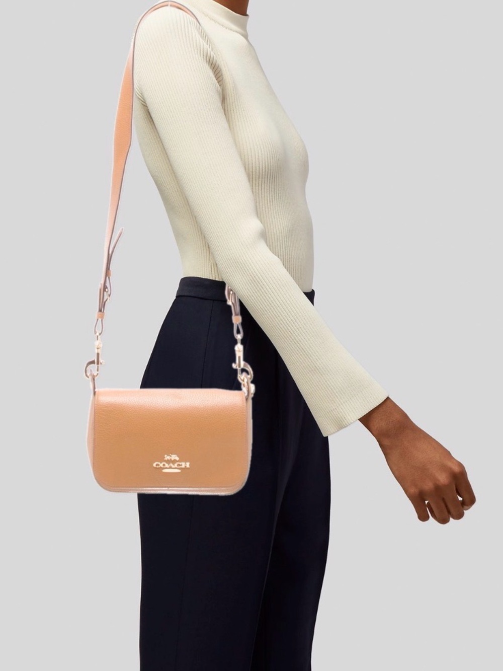 Coach Small Jes Messenger Pebbled Leather Crossbody Flap Bag Tan Light Saddle - Picture 8 of 8